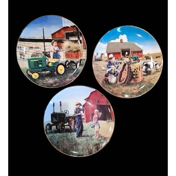 Lot Set Of Three Collection Farming Plates John Deere - Picture 1 of 7